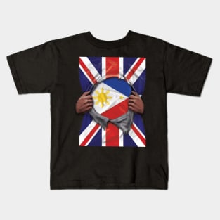 Philippines Flag Great Britain Flag Ripped - Gift for Filipino From Philippines Kids T-Shirt